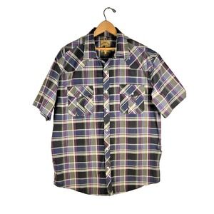 Coevals Club Western Shirt Men's XL Plaid Short Sleeve Pearl Snap Cowboy Western